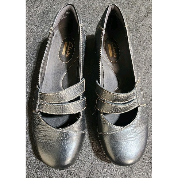 Clarks Shoes - Clarks Bendable Womens Black‎ Leather Slip On Mary Jane Comfort Shoes Size 7.5 M